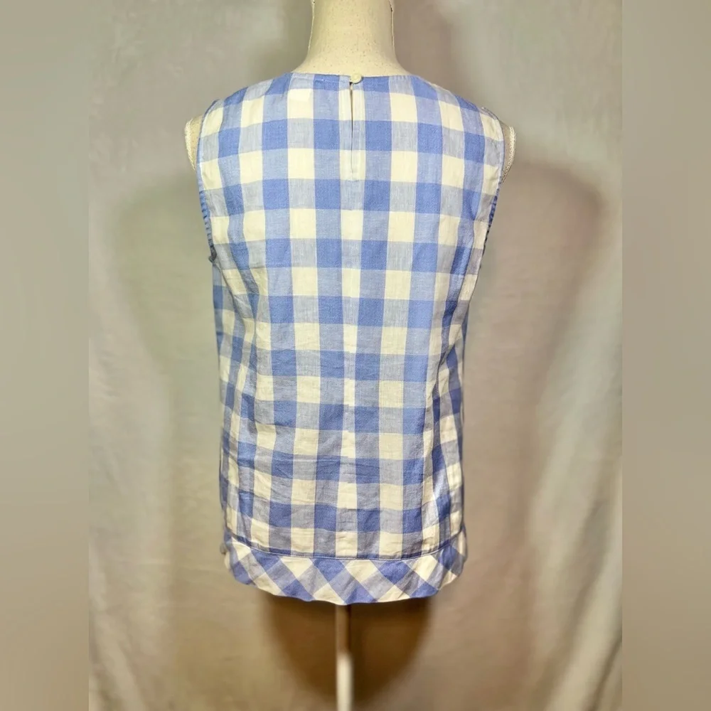 J.Crew Periwinkle White Gingham Sleeveless Tie Hem Blouse Women Size 4 Preppy